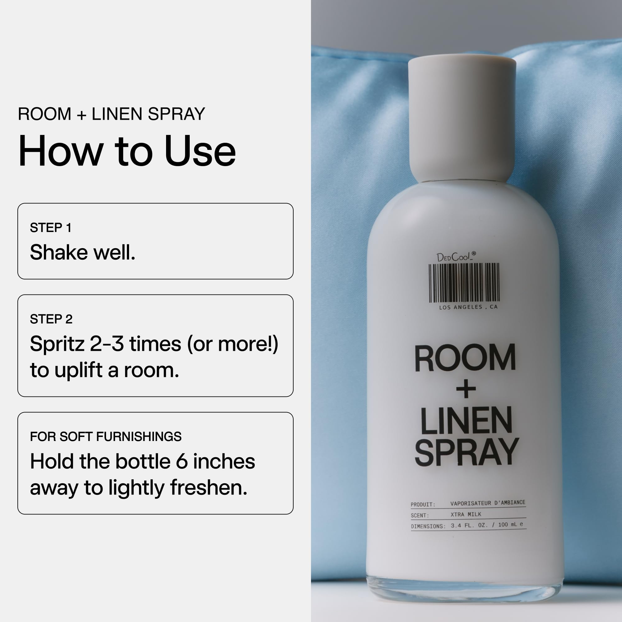 DedCool Room + Linen Spray in Xtra Milk | Natural Fabric & Linen Spray | Non-Toxic, Essential Oil Infused | Freshens Home, Bedding, Couch, Closet & Bath | 3 fl oz
