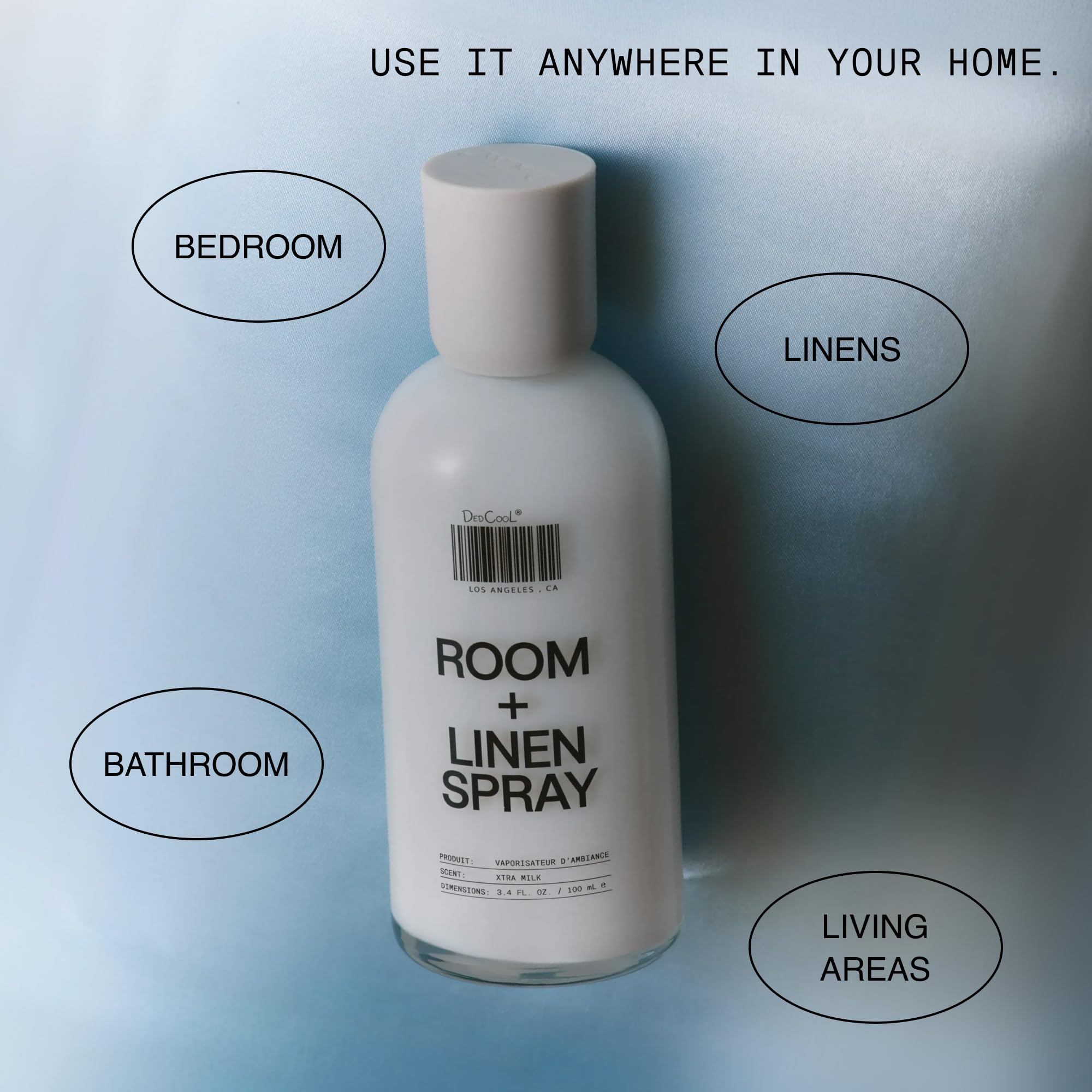 DedCool Room + Linen Spray in Xtra Milk | Natural Fabric & Linen Spray | Non-Toxic, Essential Oil Infused | Freshens Home, Bedding, Couch, Closet & Bath | 3 fl oz