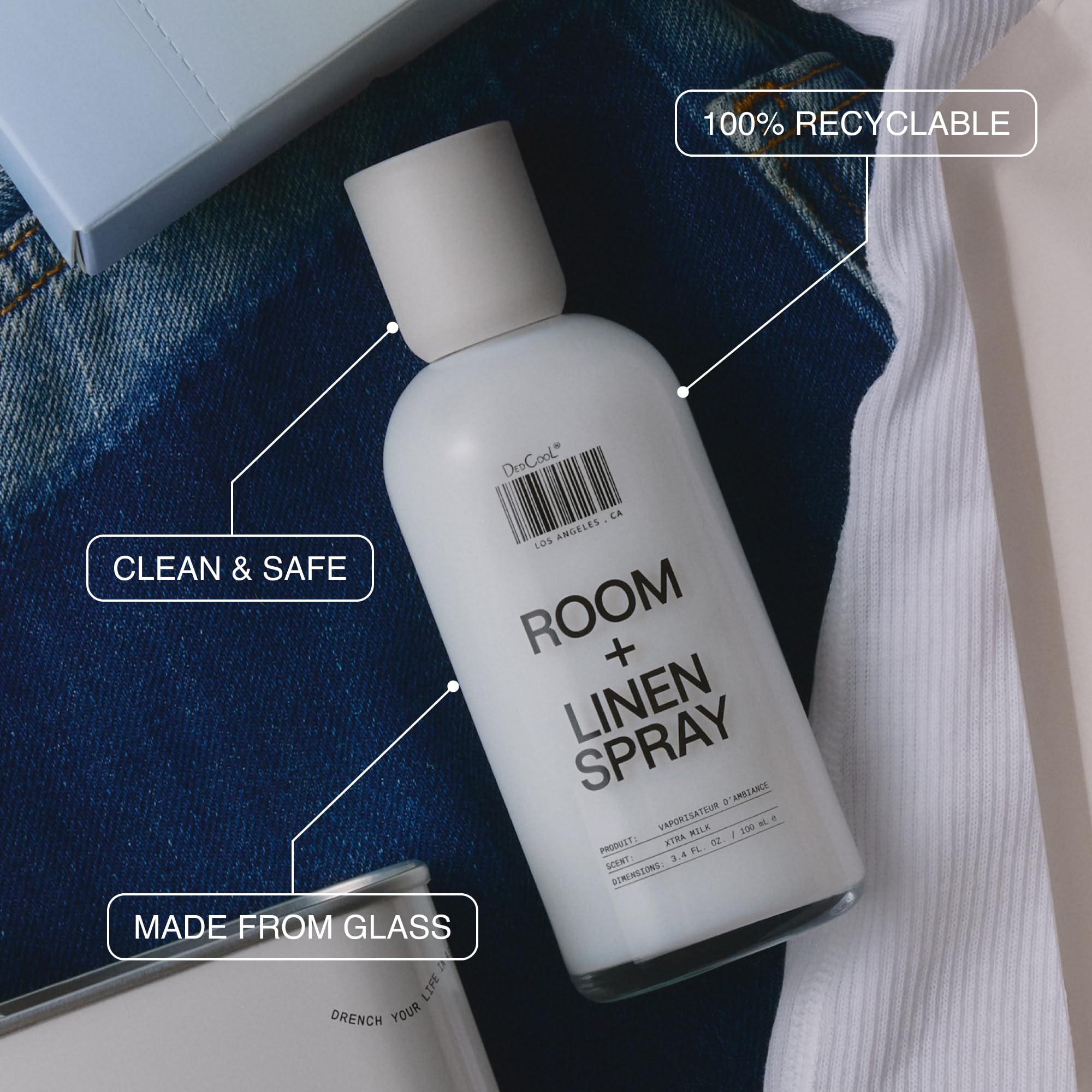 DedCool Room + Linen Spray in Xtra Milk | Natural Fabric & Linen Spray | Non-Toxic, Essential Oil Infused | Freshens Home, Bedding, Couch, Closet & Bath | 3 fl oz